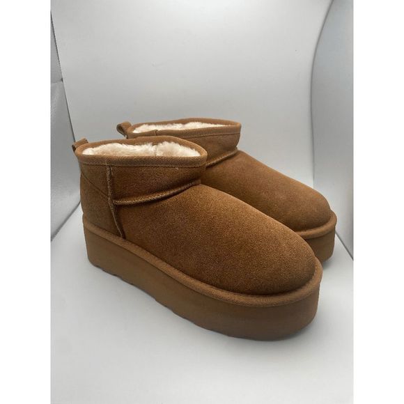 CUSHIONAIRE Women's COZY Genuine Suede pull on platform boot, Chestnut 8 - Picture 1 of 6